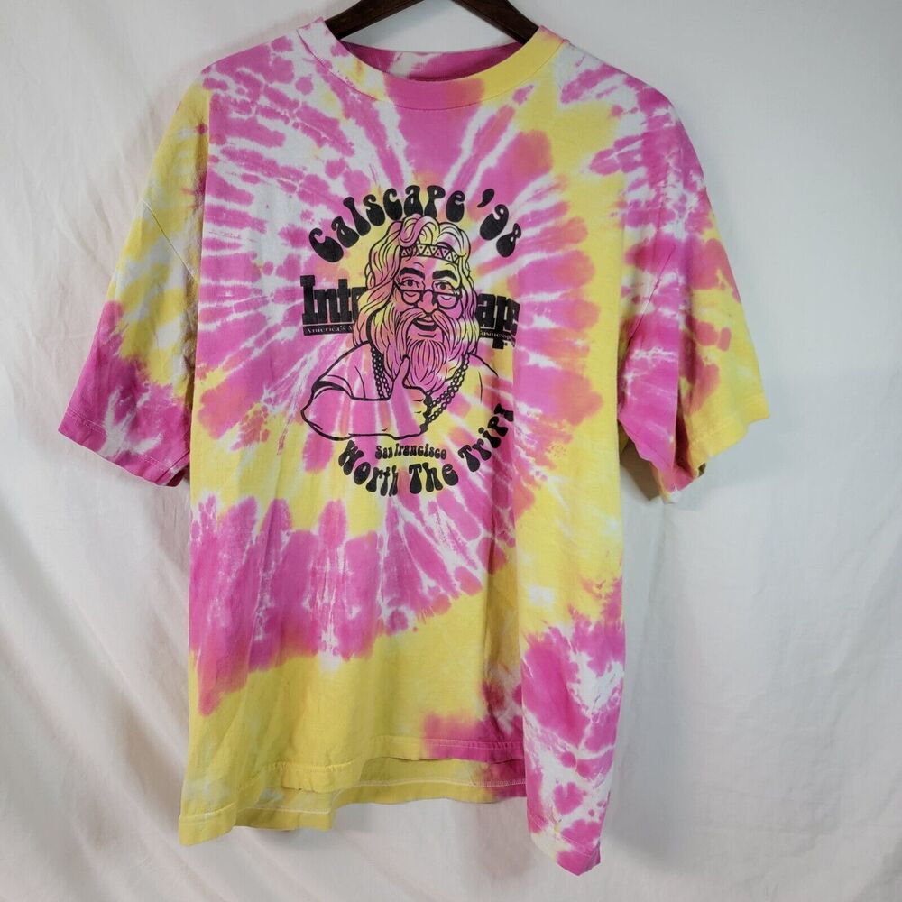 Vtg 1990s Jerry Garcia style Tie Dye T Shirt 90s Calscape Pre Owned Made in USA